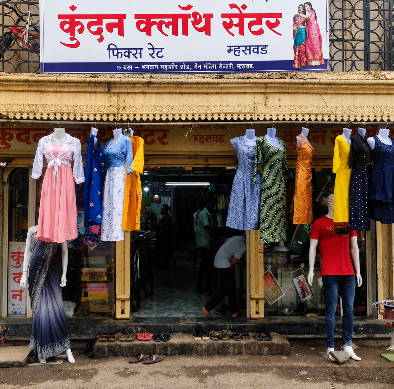 Kundan Cloth Center storefront in Mhaswad